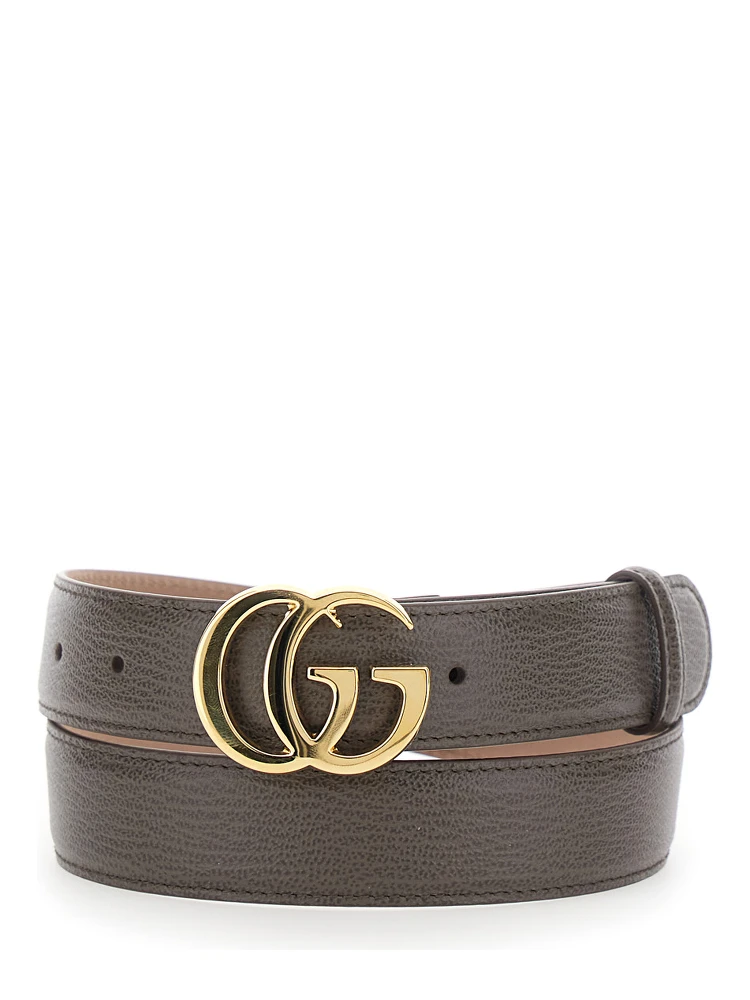 Brown Belt with GG Plate on the Front in Leather for Women