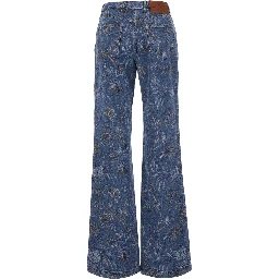 Multicolor Flared Jeans with All-Over Print in Denim for Women