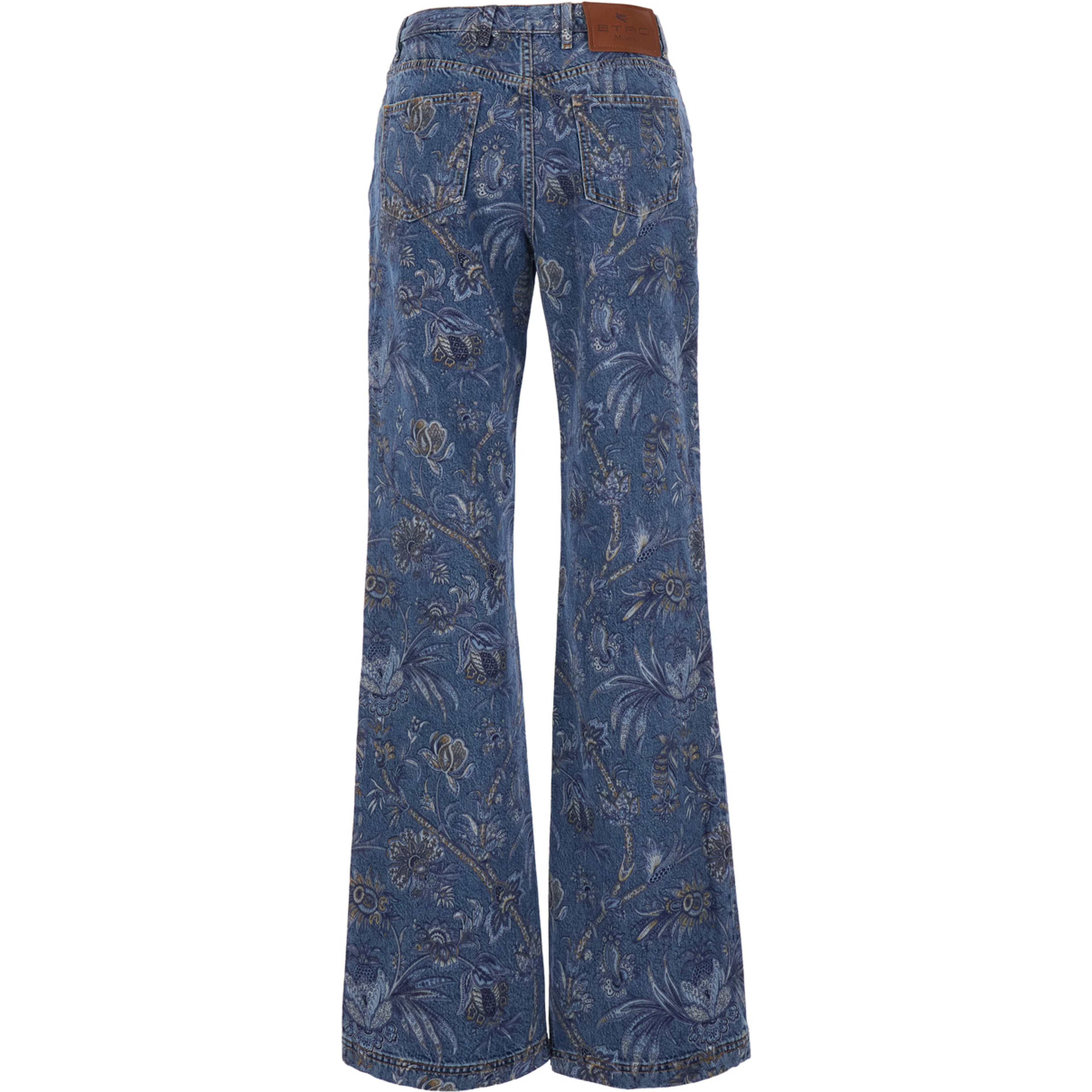 Multicolor Flared Jeans with All-Over Print in Denim for Women