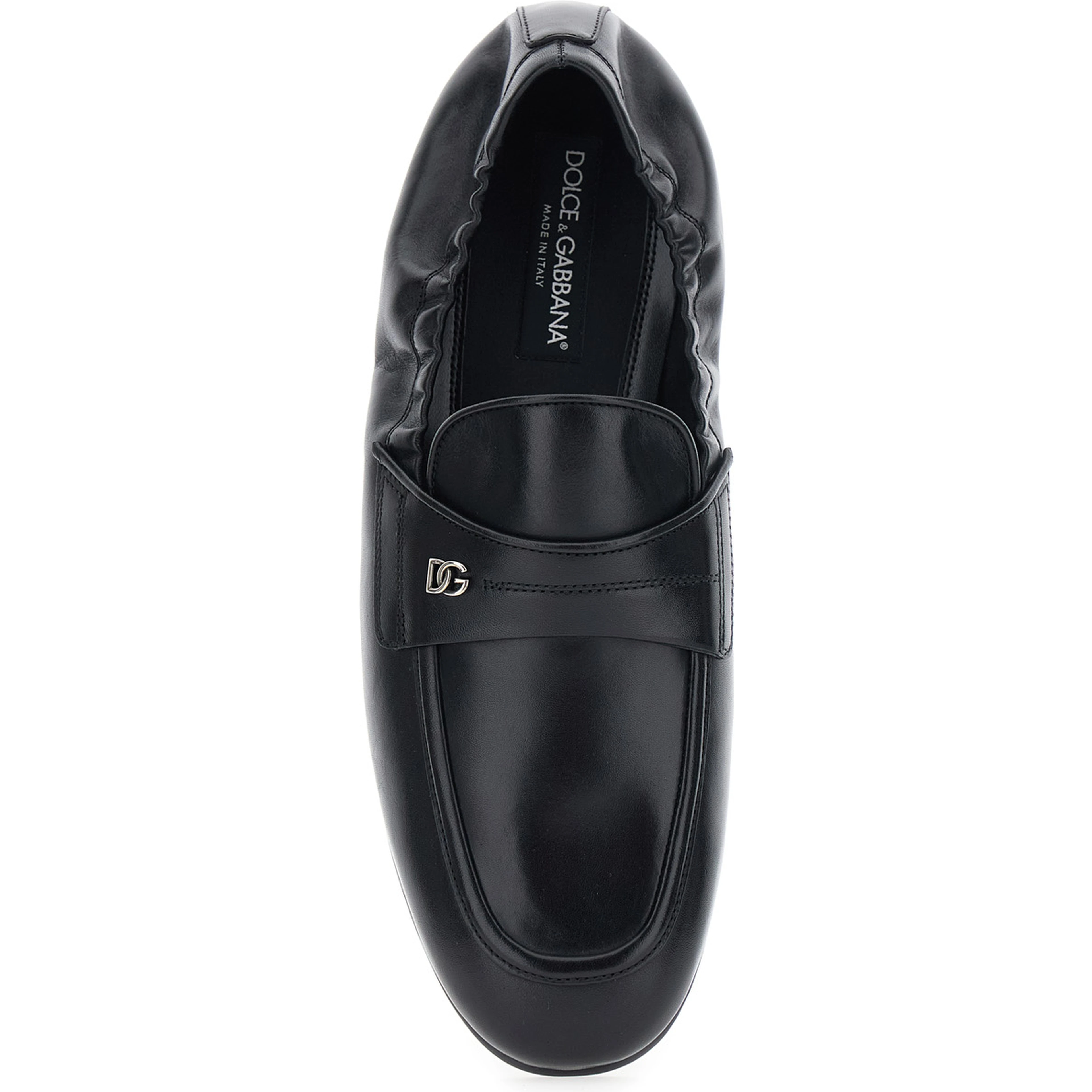 ARIOSTO black Loafers with elasticized back and DG plate in leather for men