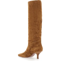 Rose Brown Boots with Pointed Toe and High Heel in Suede for Women