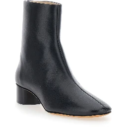 Carole Black Ankle Boots with Medium Block Heel in Leather for Women