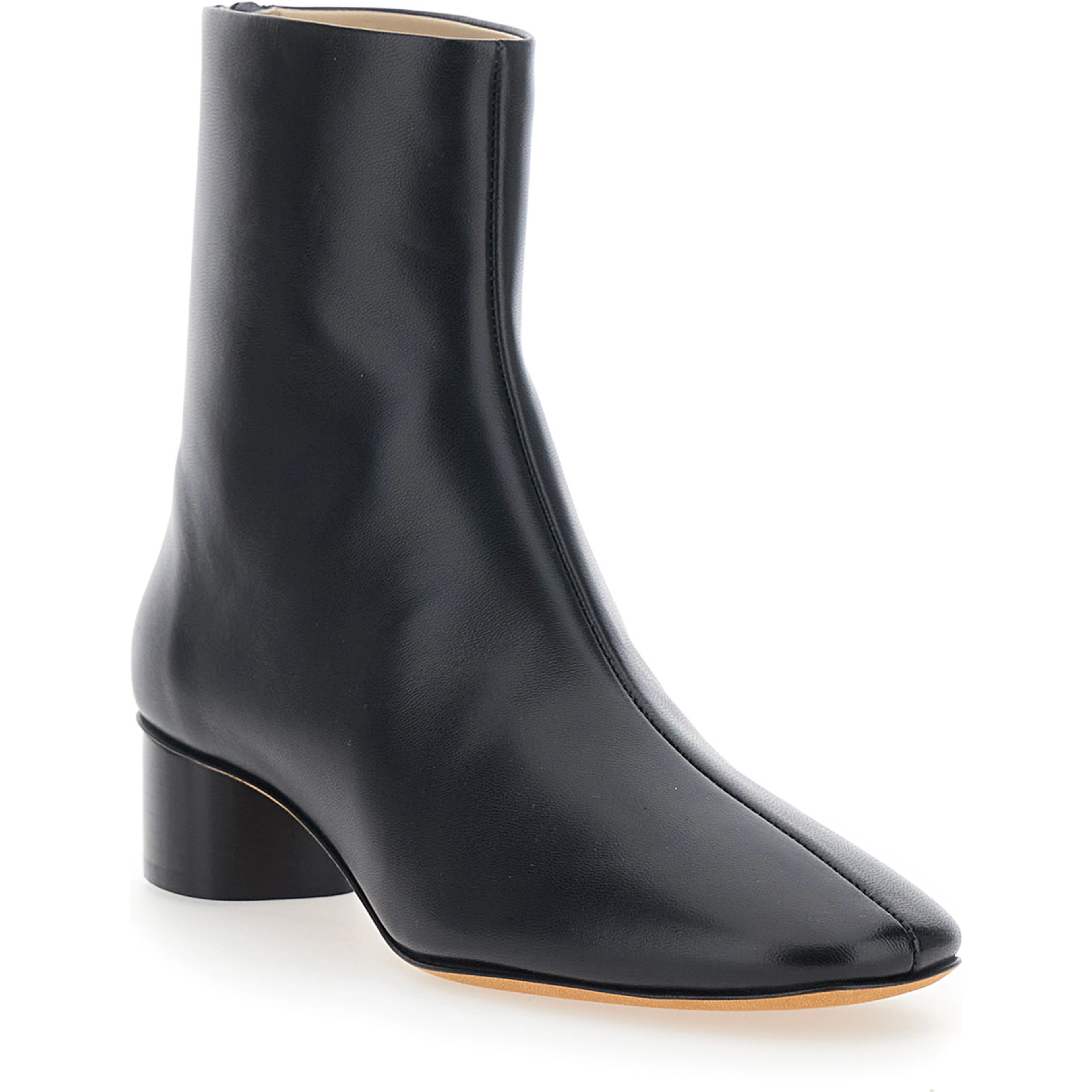 Carole Black Ankle Boots with Medium Block Heel in Leather for Women