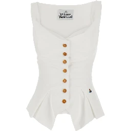 White Top with button closure and logo on the front in Cotton for women