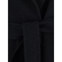 Poldo Black Coat with Notched revers and front belt closure in wool for women