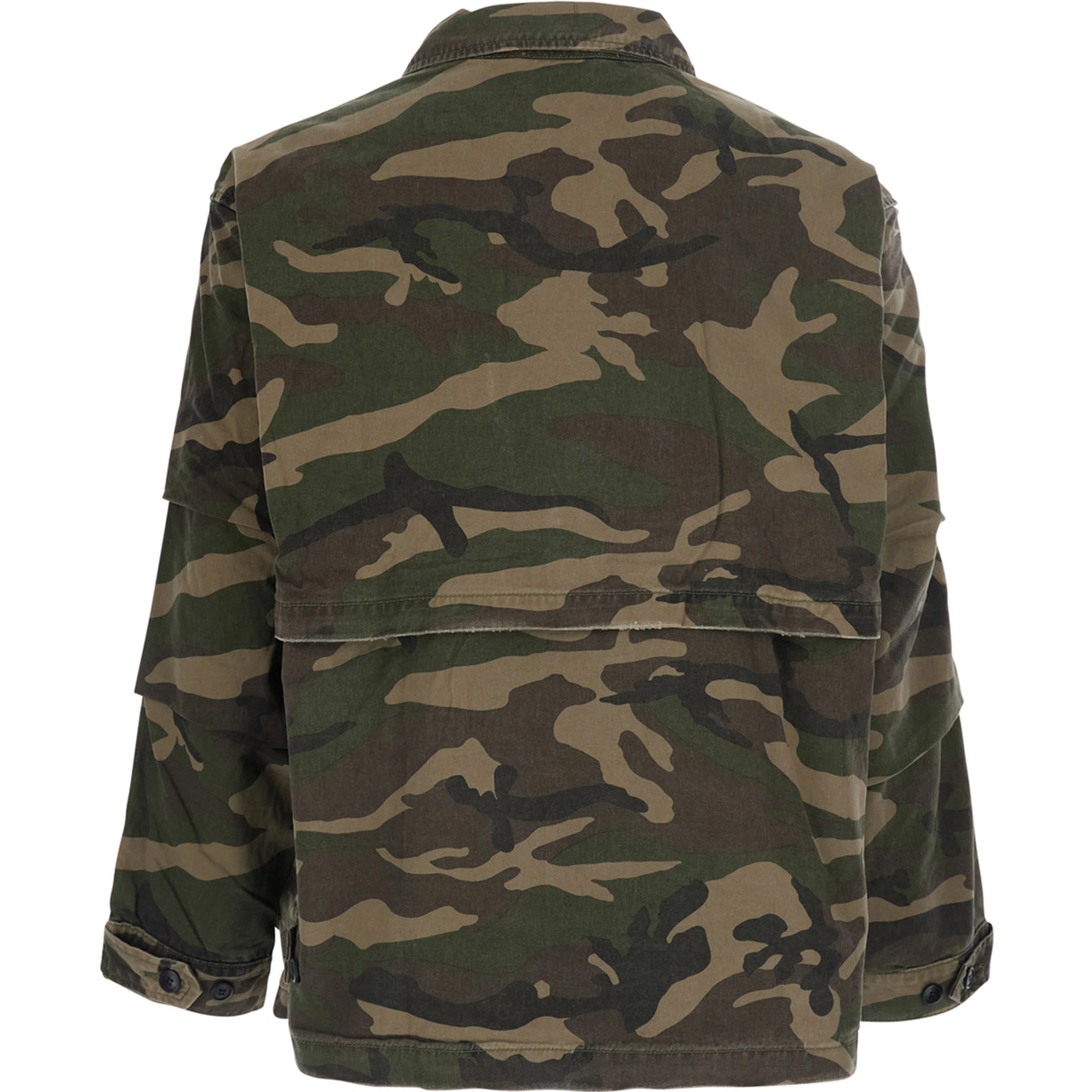 Green Jacket with Classic Collar and All-Over Camouflage Print in Cotton for Men
