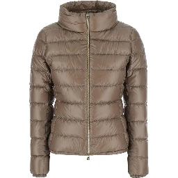 Giada Beige Down jacket with Removable Hood in Tech Fabric for Women