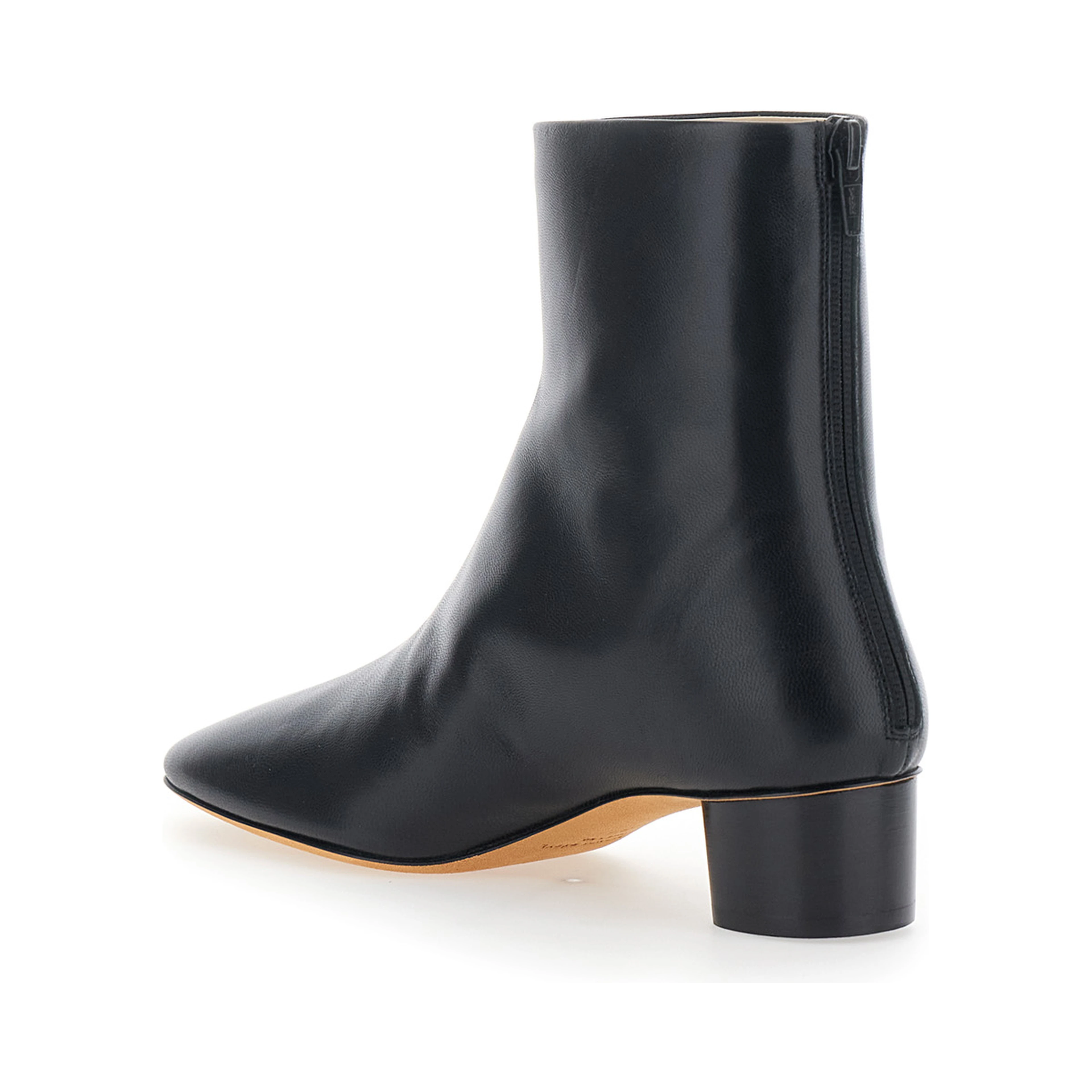 Carole Black Ankle Boots with Medium Block Heel in Leather for Women