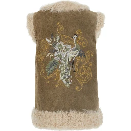 beige Shearling coat with maxi embroidery on the back in fur for women