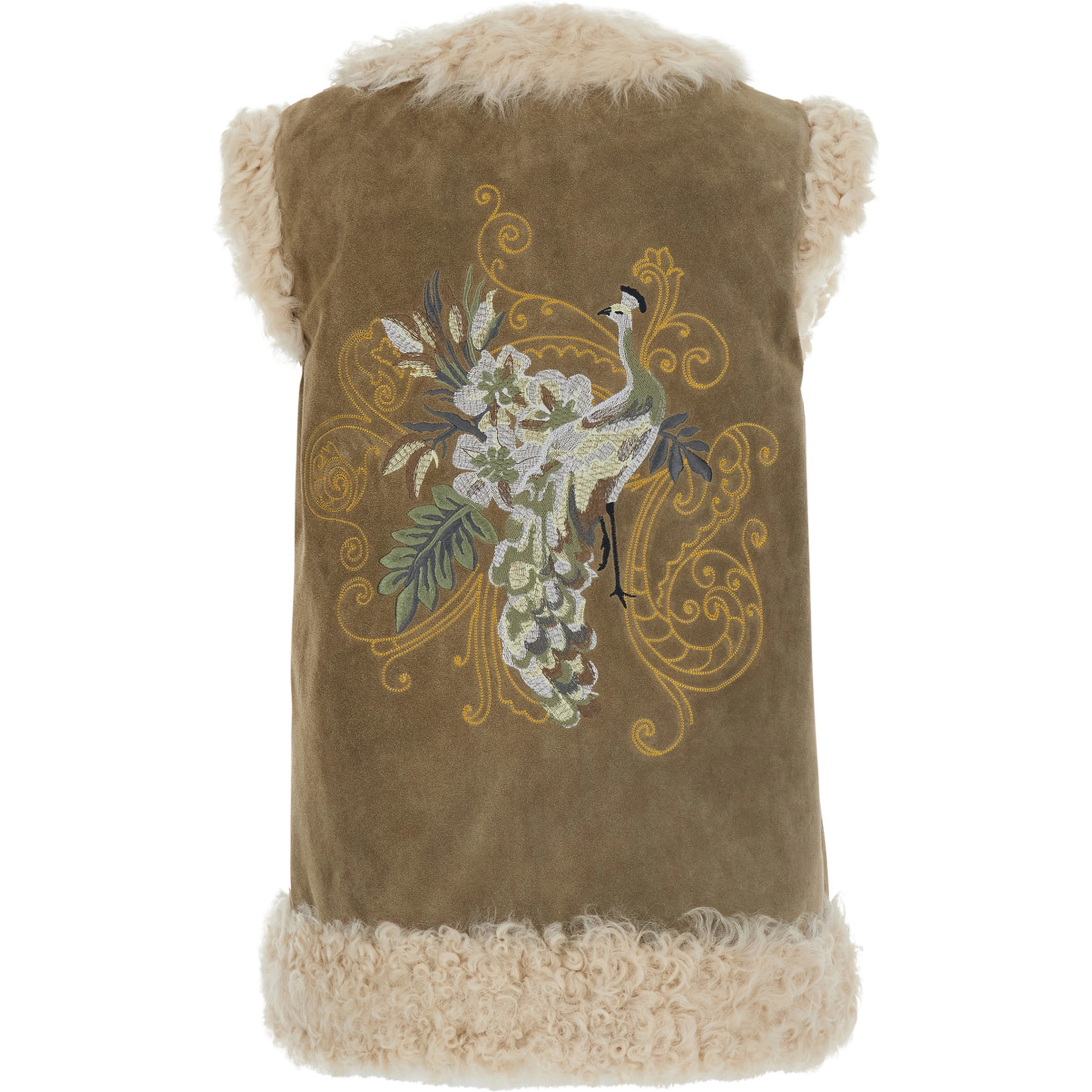 beige Shearling coat with maxi embroidery on the back in fur for women