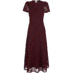 Bordeaux Long dress with floral embroidery and flared skirt in Tech Fabric stretch for women