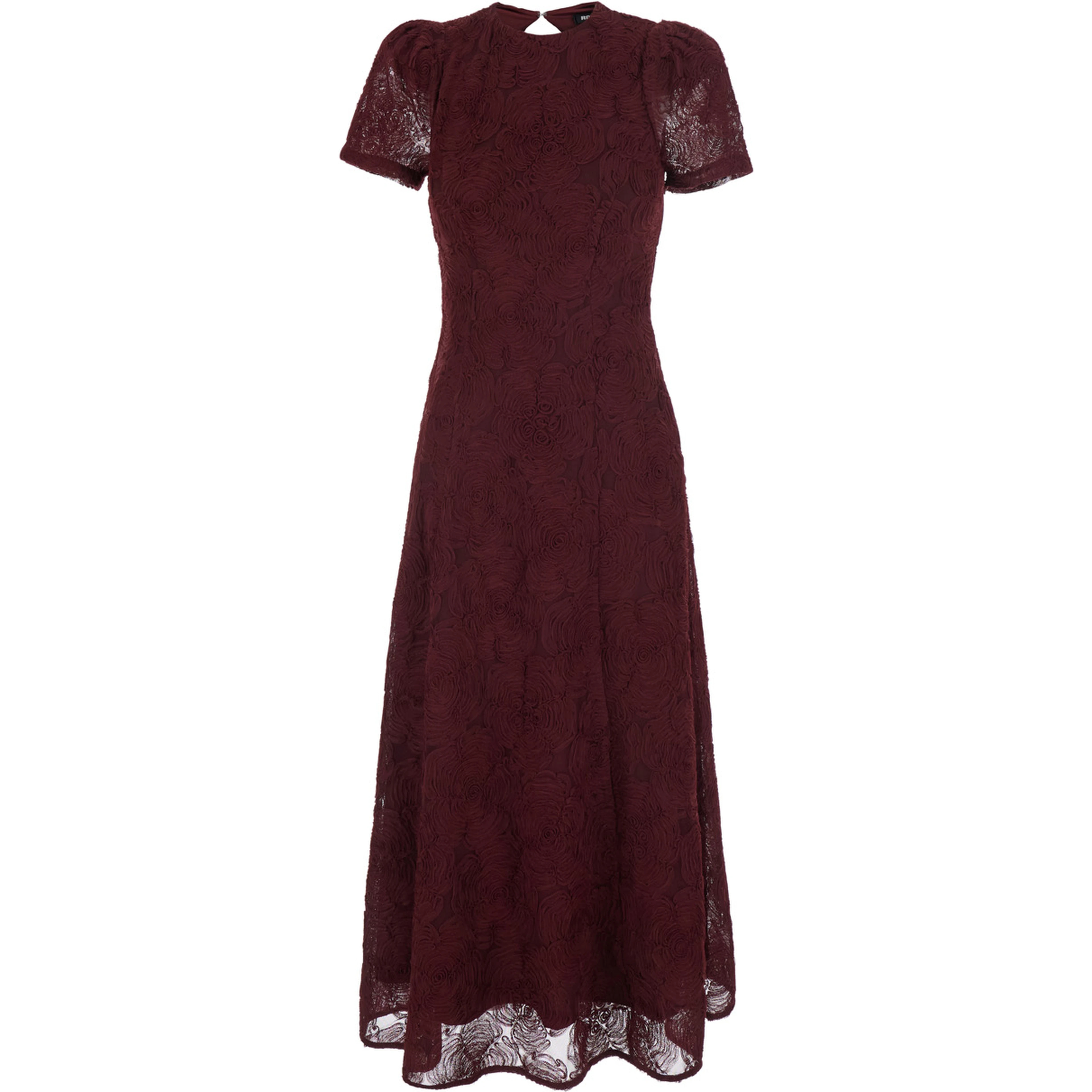 Bordeaux Long dress with floral embroidery and flared skirt in Tech Fabric stretch for women