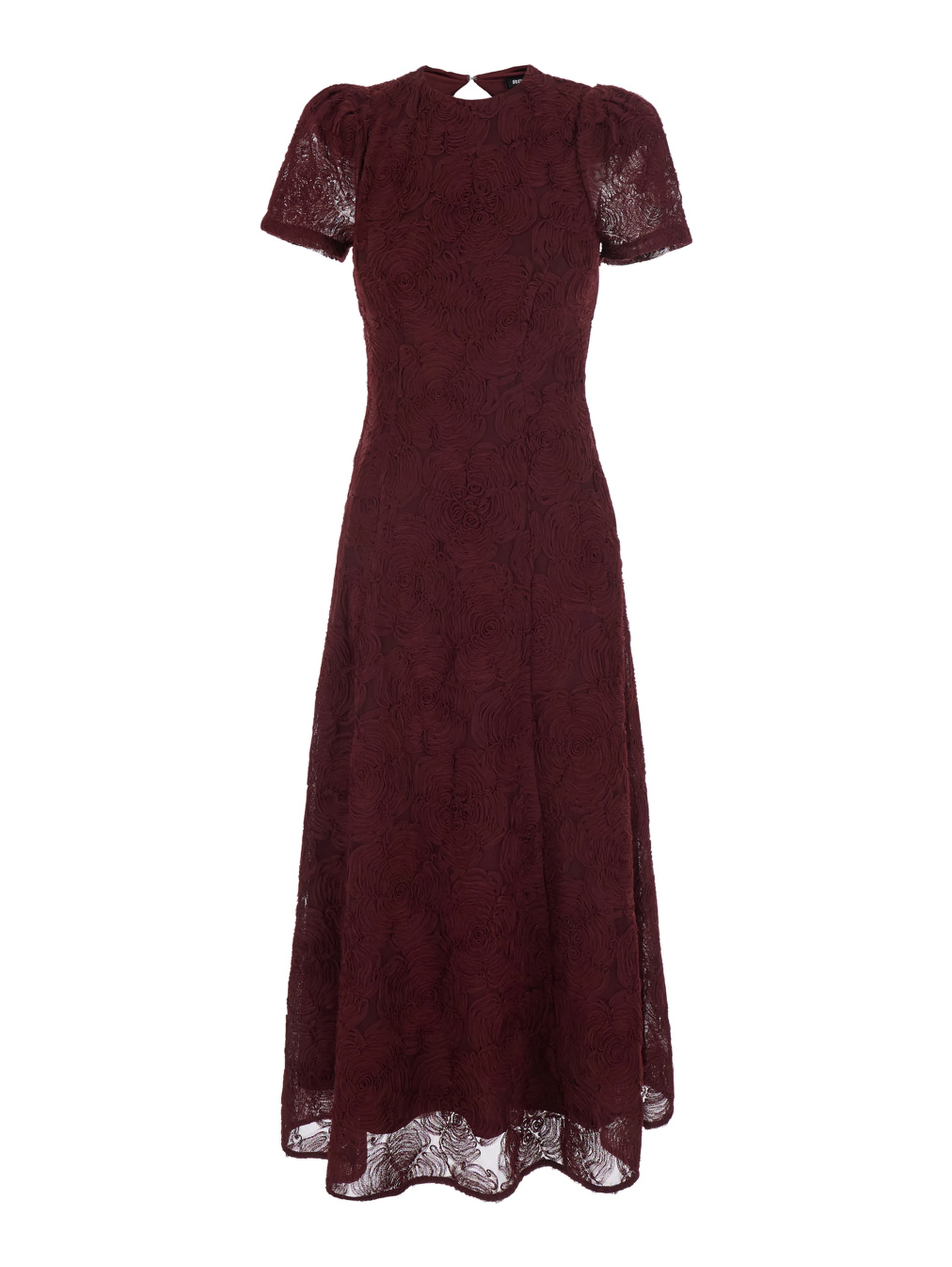 Bordeaux Long dress with floral embroidery and flared skirt in Tech Fabric stretch for women