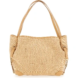 Chloe Clover Beige tote bag with Logo Lettering on the Front and Adjustable Chain Strap in Fabric for Women