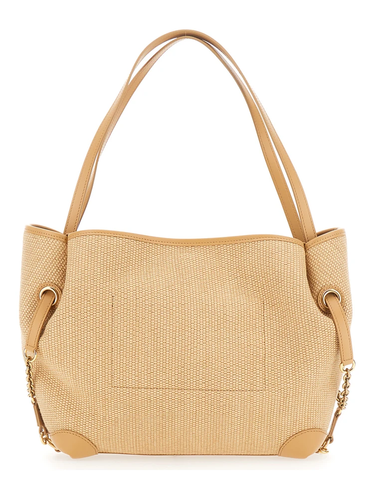 Chloe Clover Beige tote bag with Logo Lettering on the Front and Adjustable Chain Strap in Fabric for Women alternative