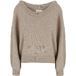 Doria Beige Sweater with wide neckline and Off-shoulder design in cashmere for women