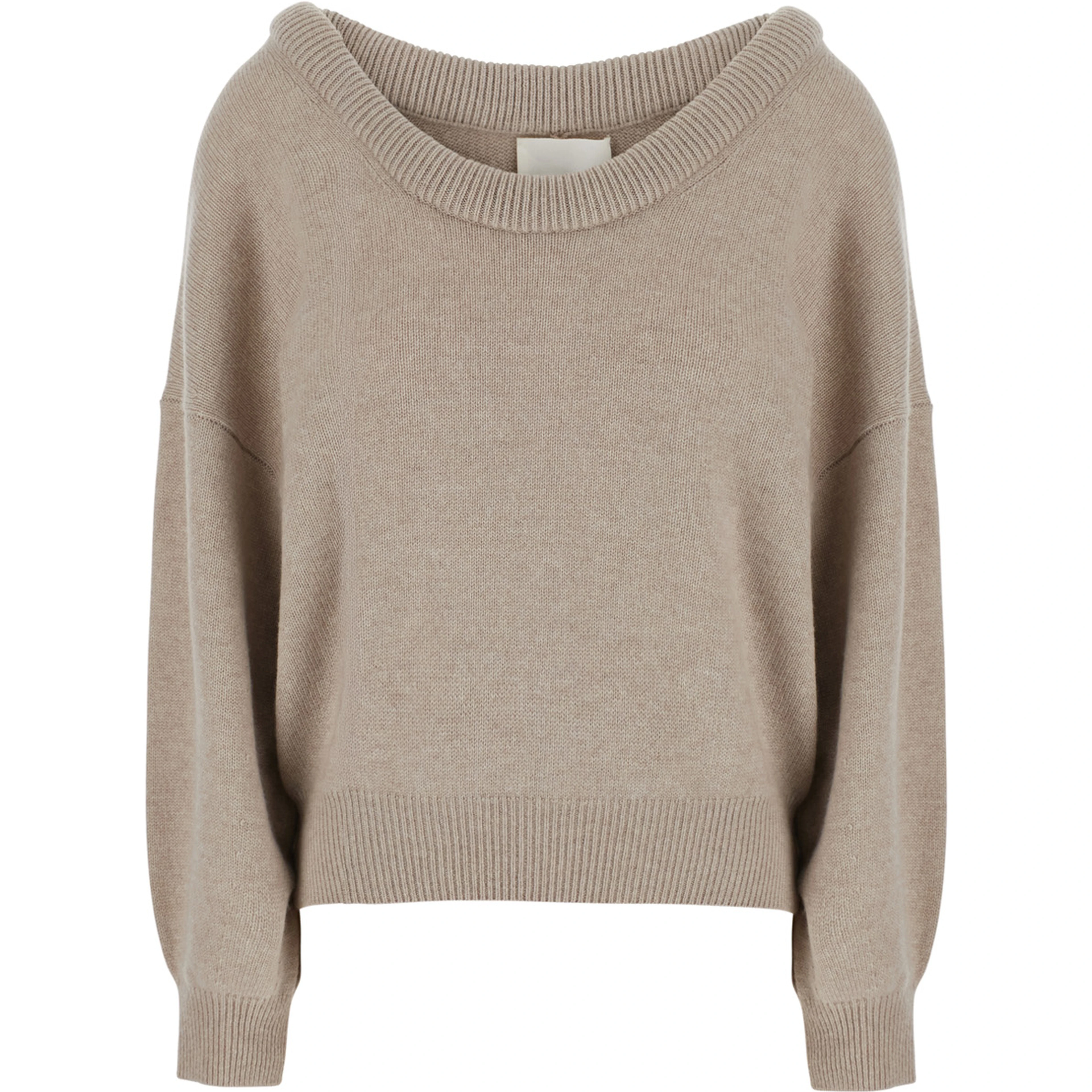 Doria Beige Sweater with wide neckline and Off-shoulder design in cashmere for women