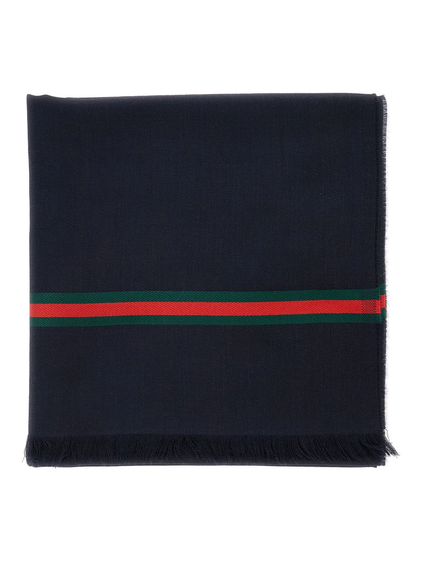 Blue Scarf with Web Detail in Silk Twill for Men