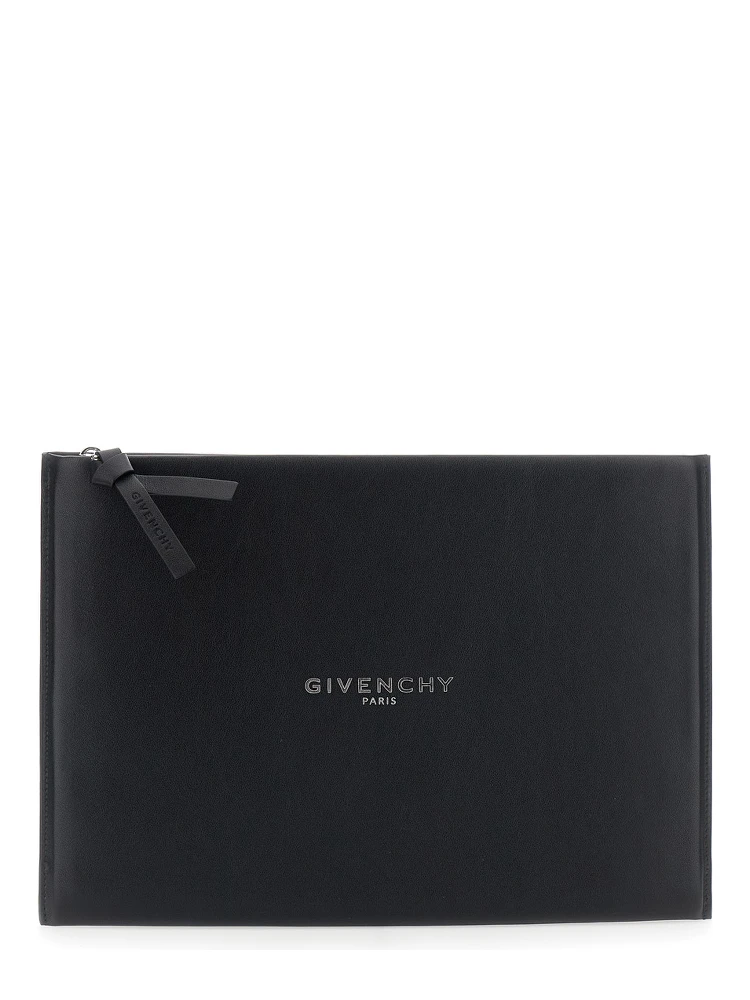 Antigona Black Clutch with logo lettering on the front in leather for women
