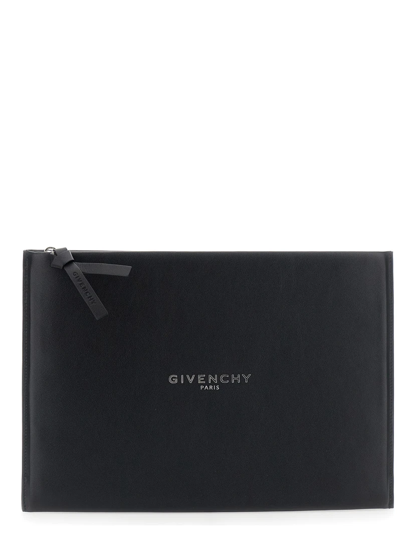 Antigona Black Clutch with logo lettering on the front in leather for women