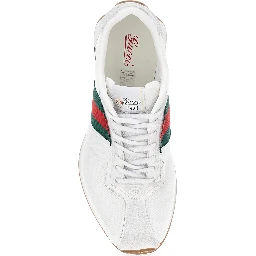 Tempo White Sneakers with raised toe and lateral Web Stripe band in leather and fabric Men