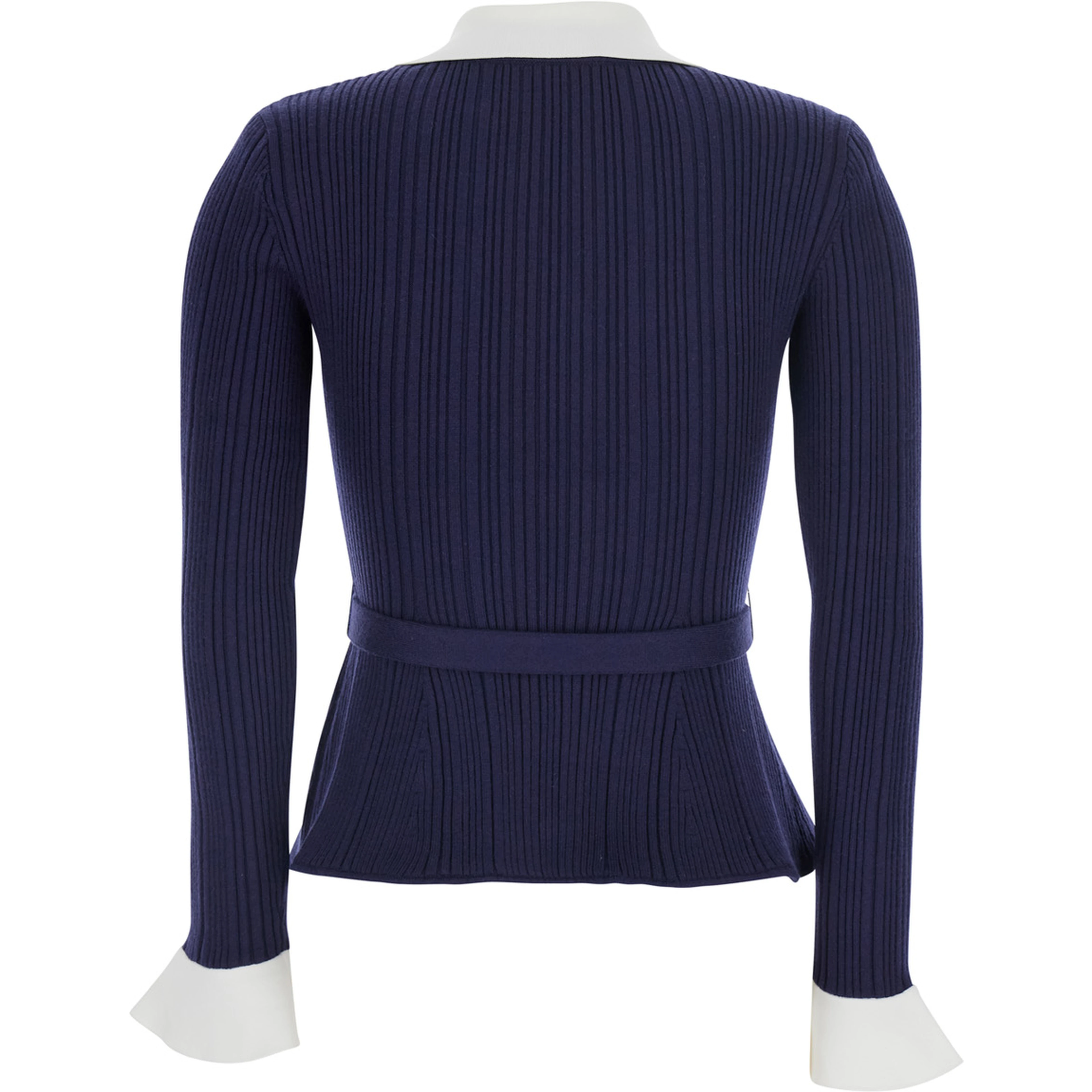 blue Cardigan with ribbed texture and long sleeves in fabric and cotton woman