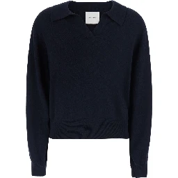 Katriel blue Sweater with polo collar and ribbed details in cashmere women