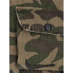 Green Jacket with Classic Collar and All-Over Camouflage Print in Cotton for Men
