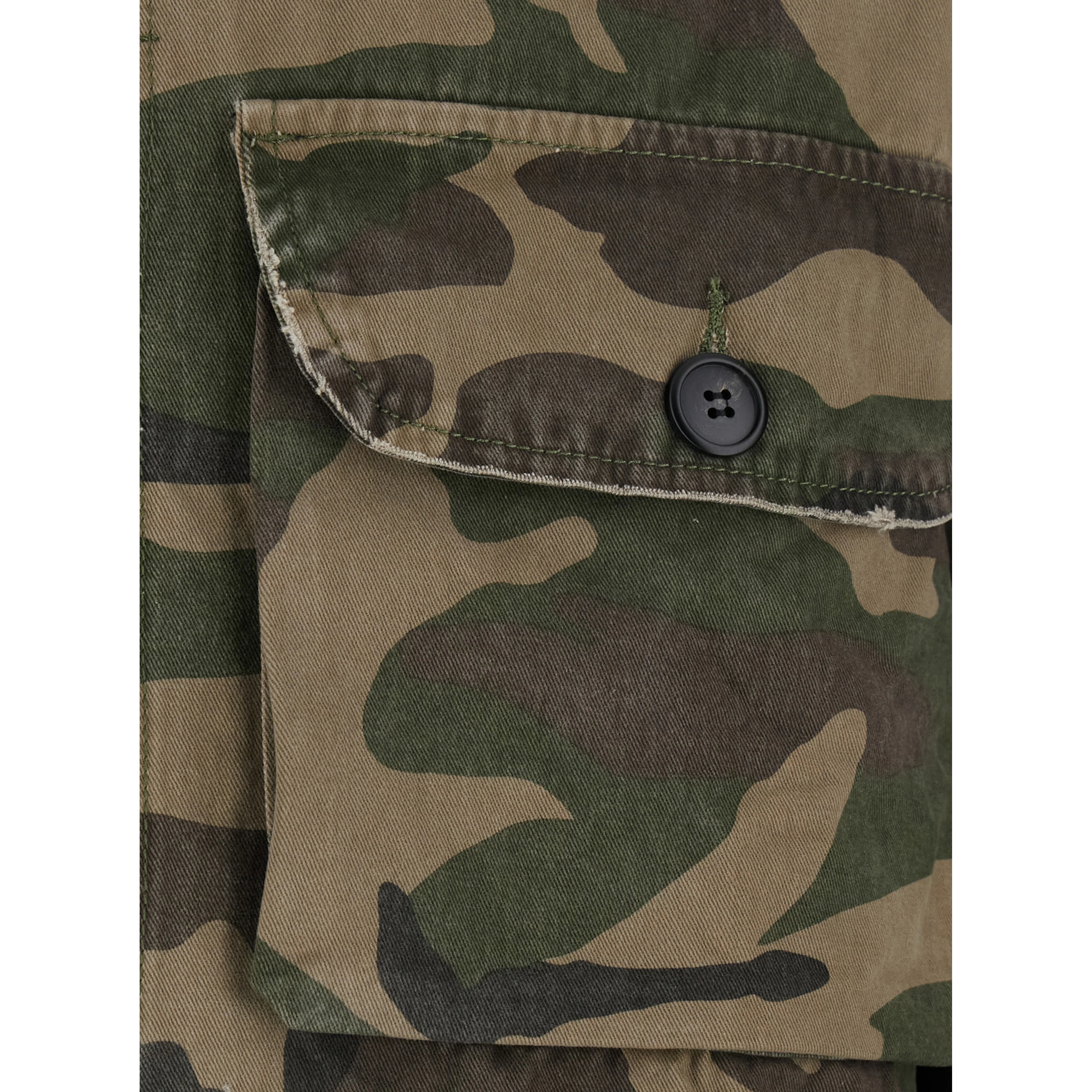 Green Jacket with Classic Collar and All-Over Camouflage Print in Cotton for Men