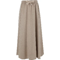 beige Skirt with elasticated waistband and drawstring in flannel for women