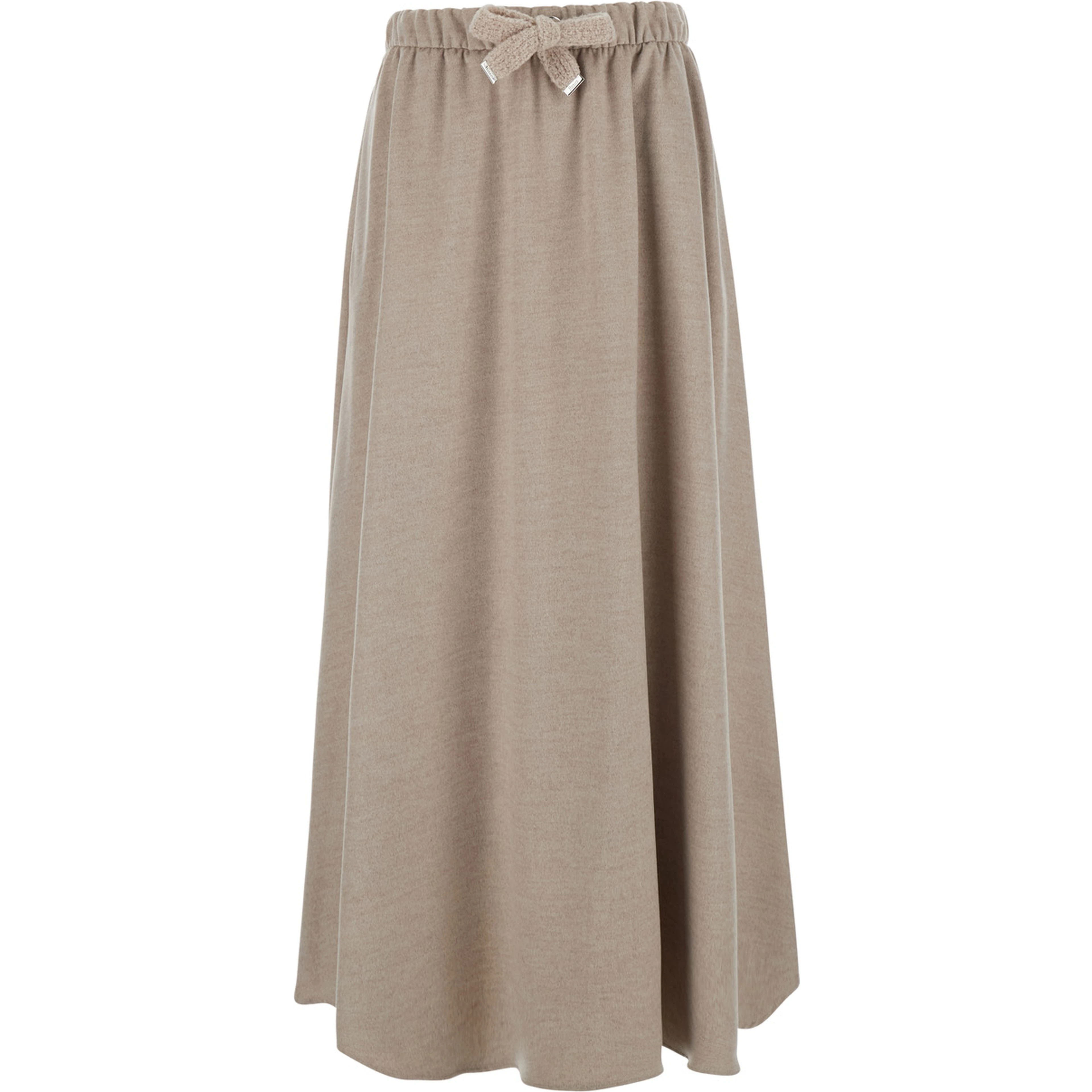beige Skirt with elasticated waistband and drawstring in flannel for women