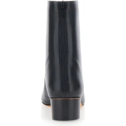 Carole Black Ankle Boots with Medium Block Heel in Leather for Women