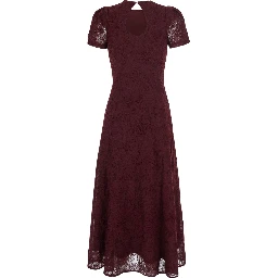 Bordeaux Long dress with floral embroidery and flared skirt in Tech Fabric stretch for women