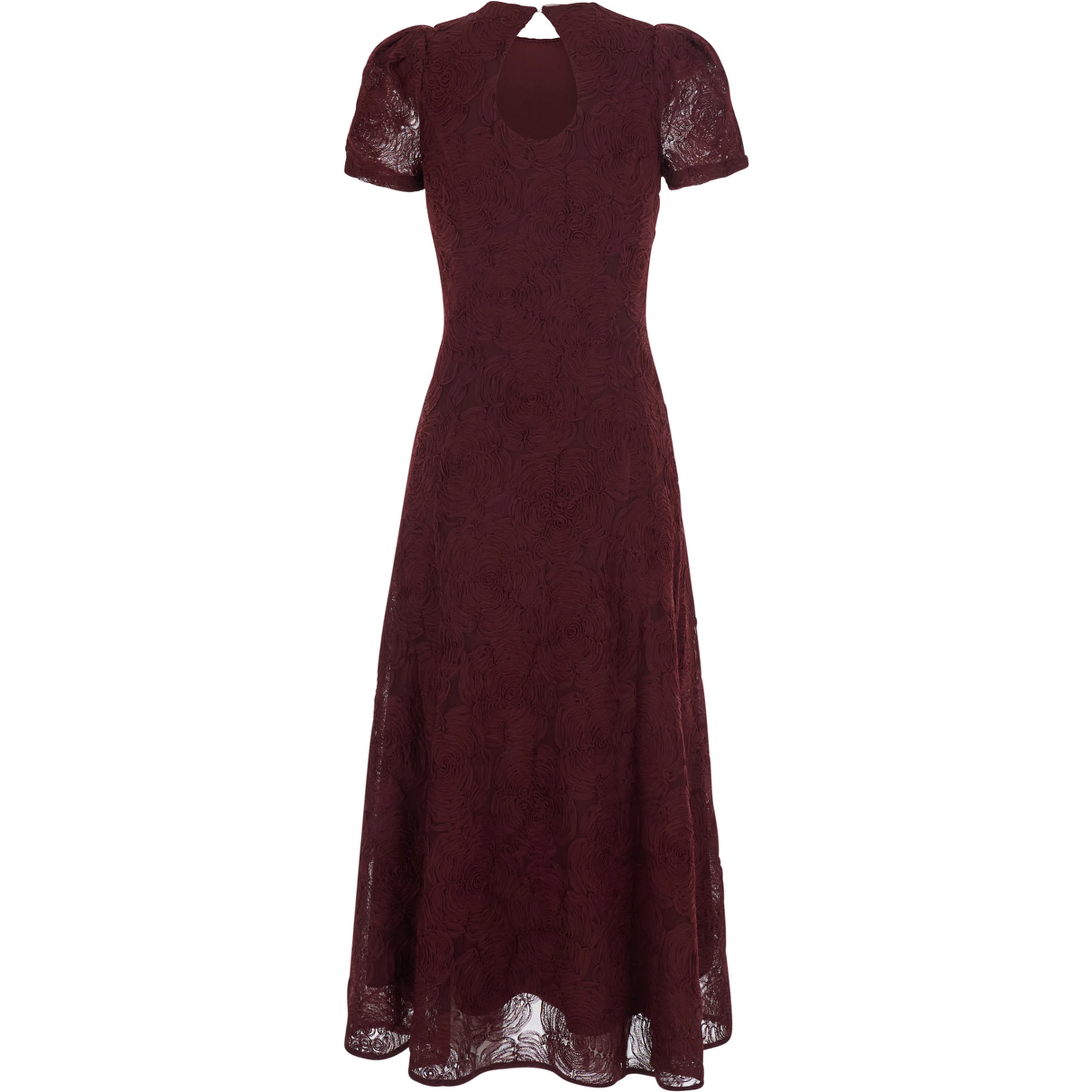 Bordeaux Long dress with floral embroidery and flared skirt in Tech Fabric stretch for women