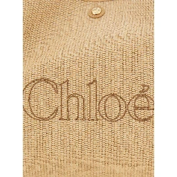 Chloe Clover Beige tote bag with Logo Lettering on the Front and Adjustable Chain Strap in Fabric for Women