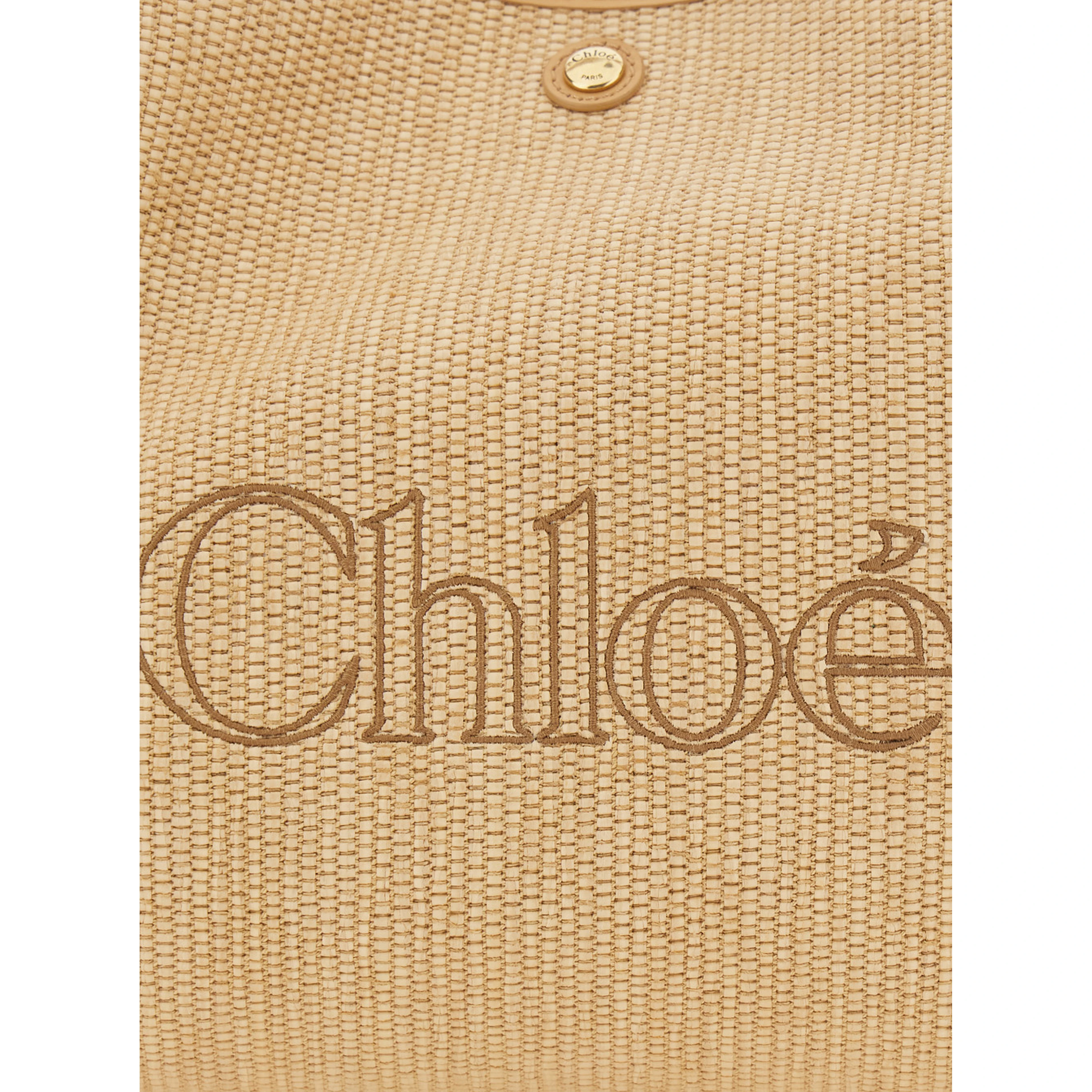 Chloe Clover Beige tote bag with Logo Lettering on the Front and Adjustable Chain Strap in Fabric for Women