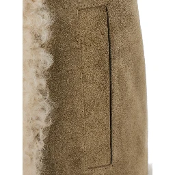 beige Shearling coat with maxi embroidery on the back in fur for women