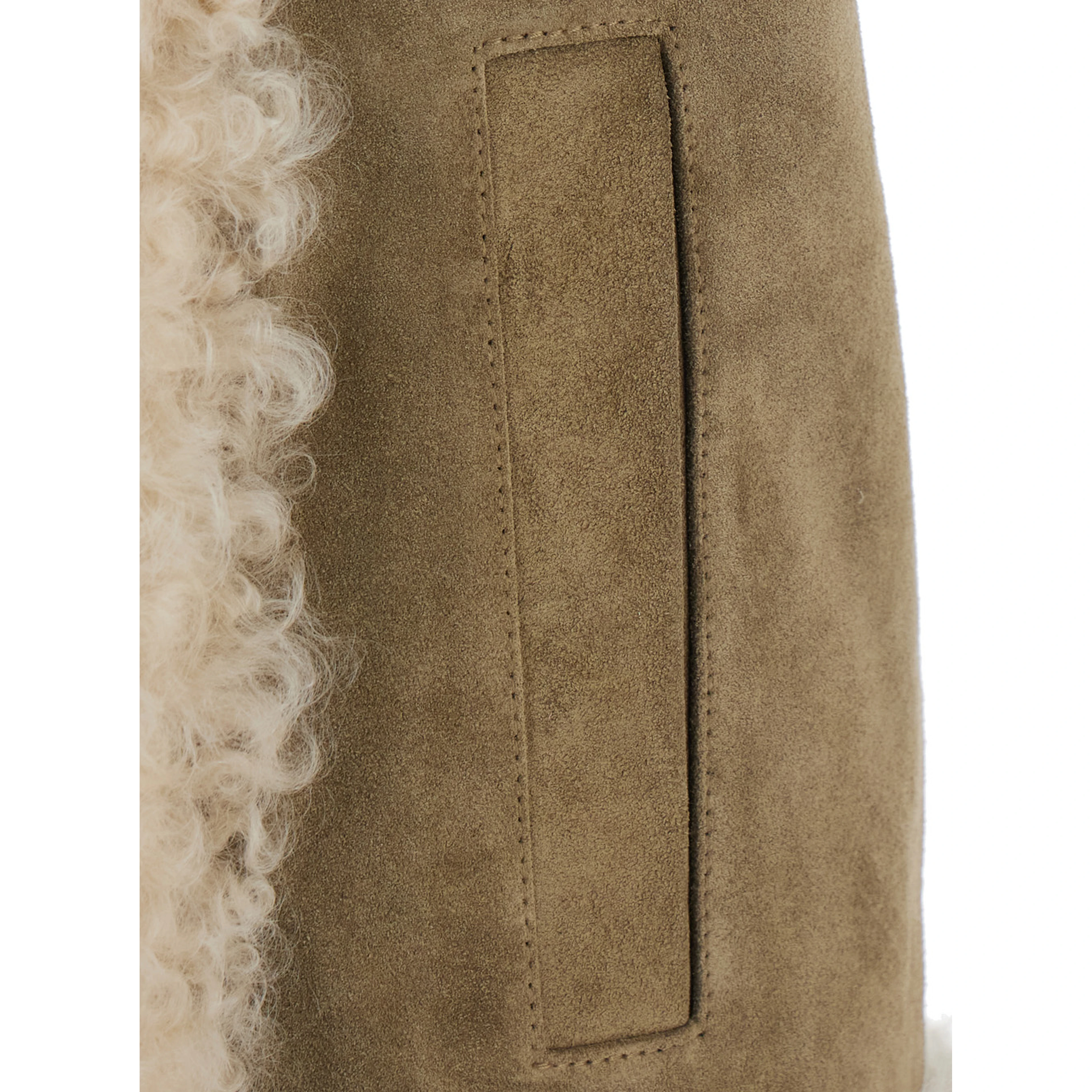 beige Shearling coat with maxi embroidery on the back in fur for women