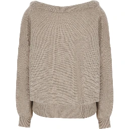 Doria Beige Sweater with wide neckline and Off-shoulder design in cashmere for women