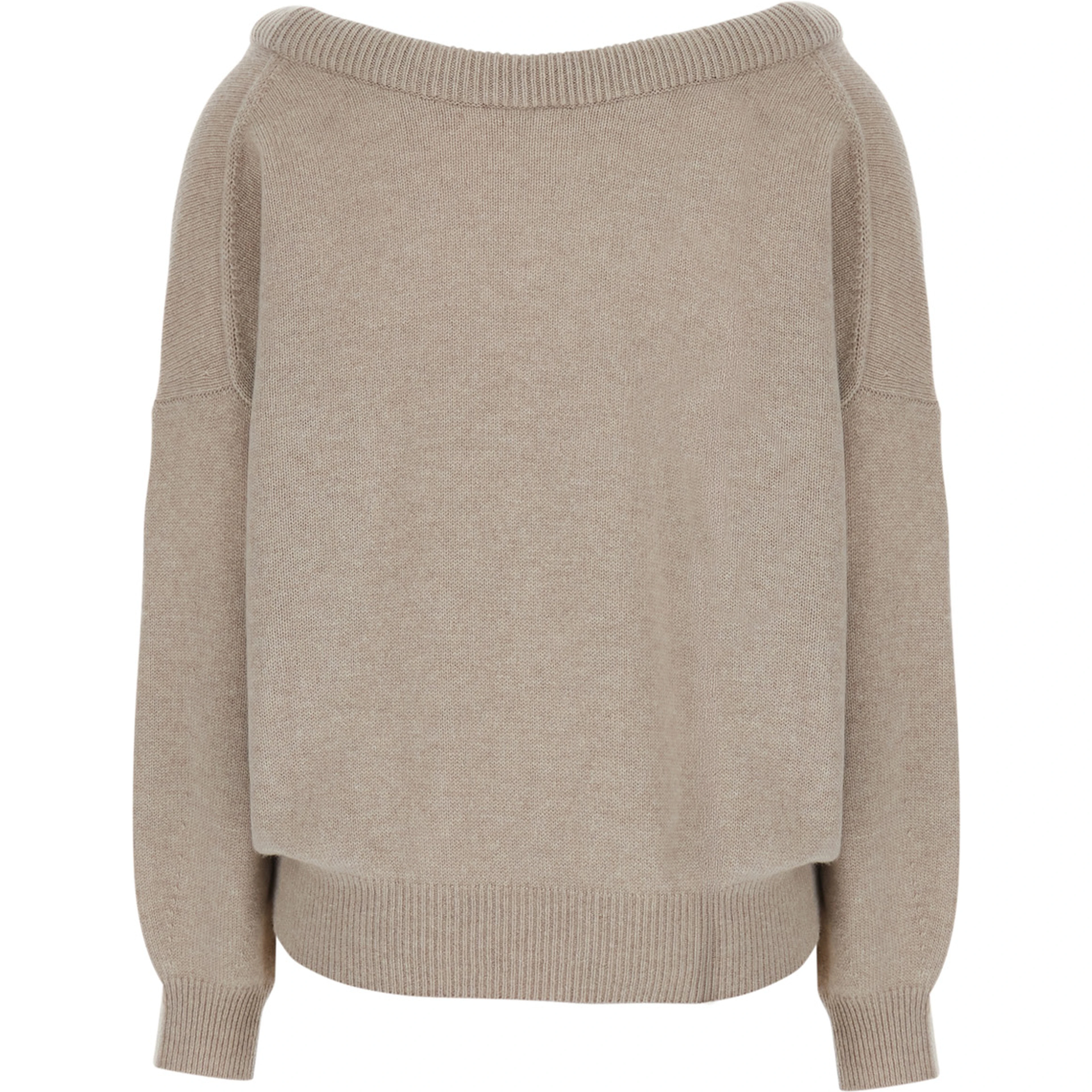 Doria Beige Sweater with wide neckline and Off-shoulder design in cashmere for women