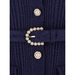 blue Cardigan with ribbed texture and long sleeves in fabric and cotton woman