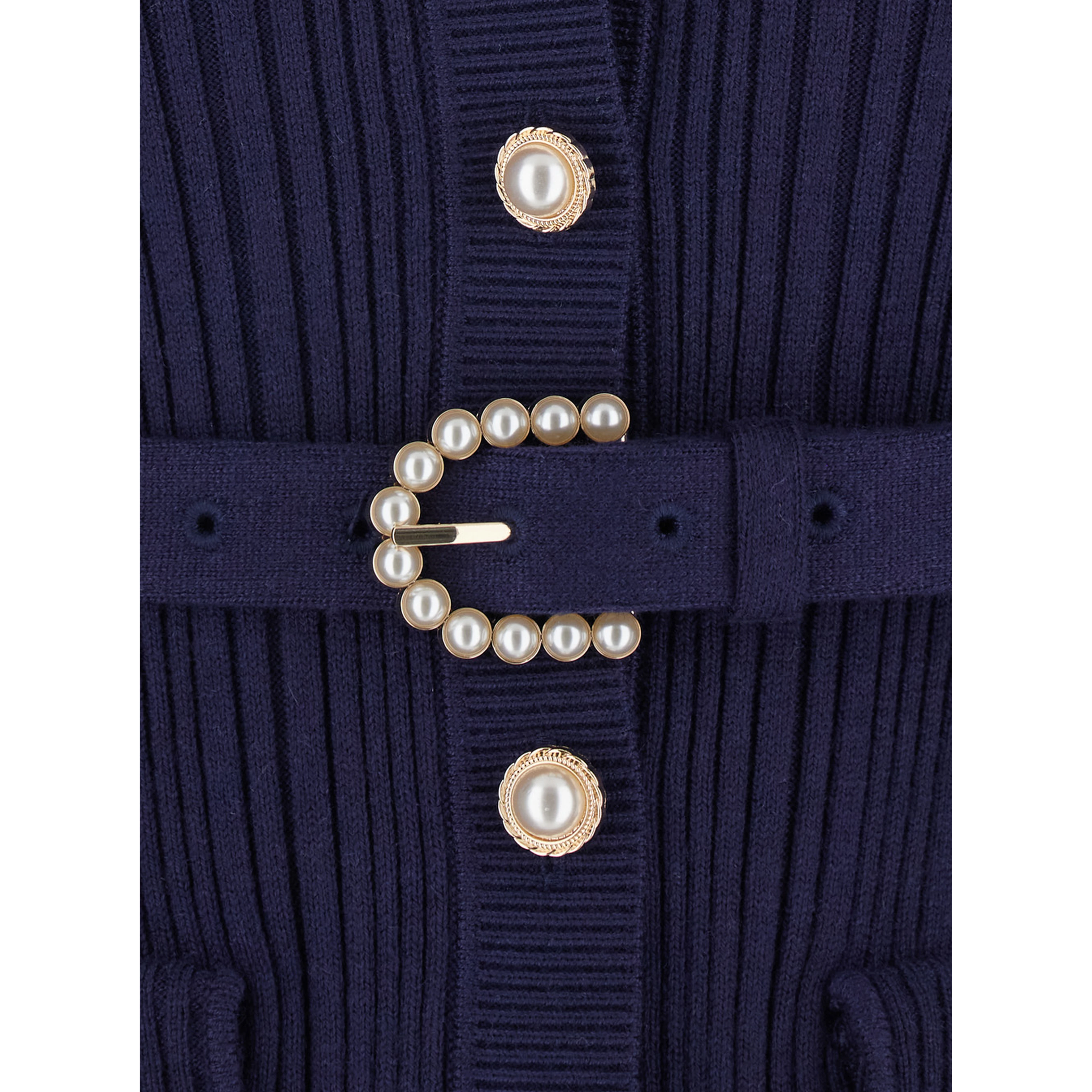 blue Cardigan with ribbed texture and long sleeves in fabric and cotton woman