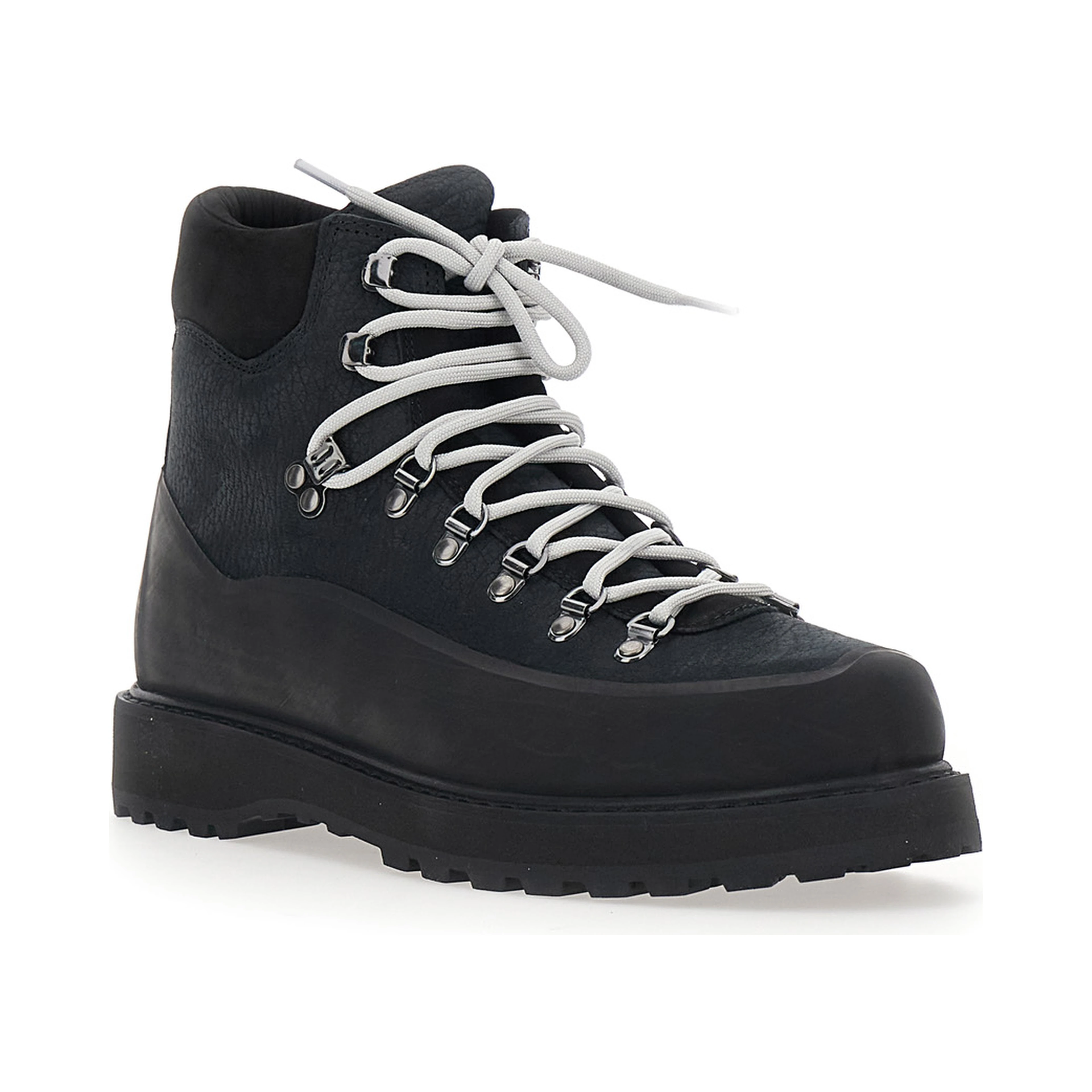Black Ankle Boots with Rubber Lug Sole in Leather for Men