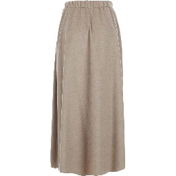 beige Skirt with elasticated waistband and drawstring in flannel for women