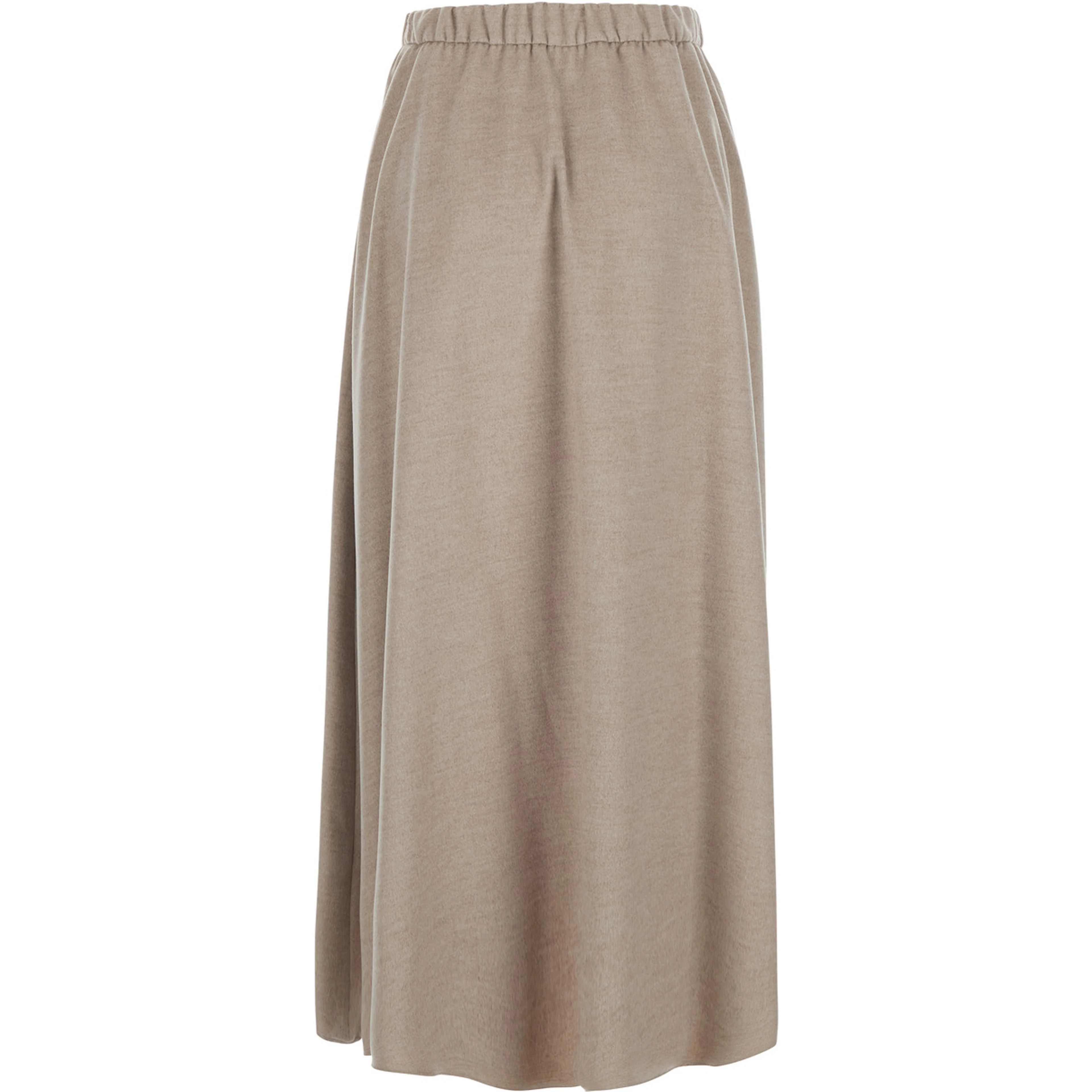beige Skirt with elasticated waistband and drawstring in flannel for women