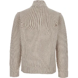 white Cardigan with high collar and zip closure in merino wool for men