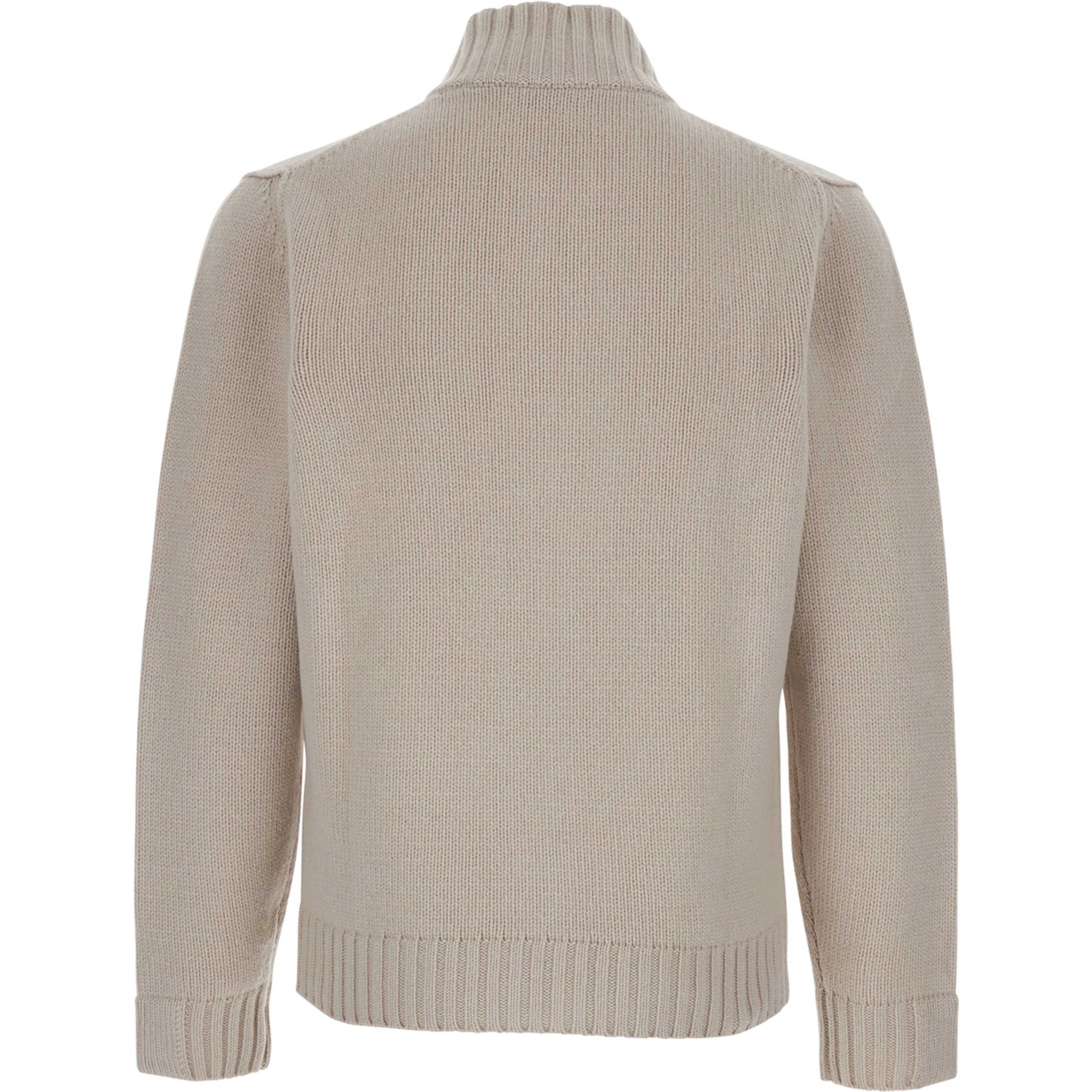 white Cardigan with high collar and zip closure in merino wool for men