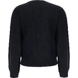 Black V-neck Sweater with Ribbed Edges in Wool and Cotton for Women