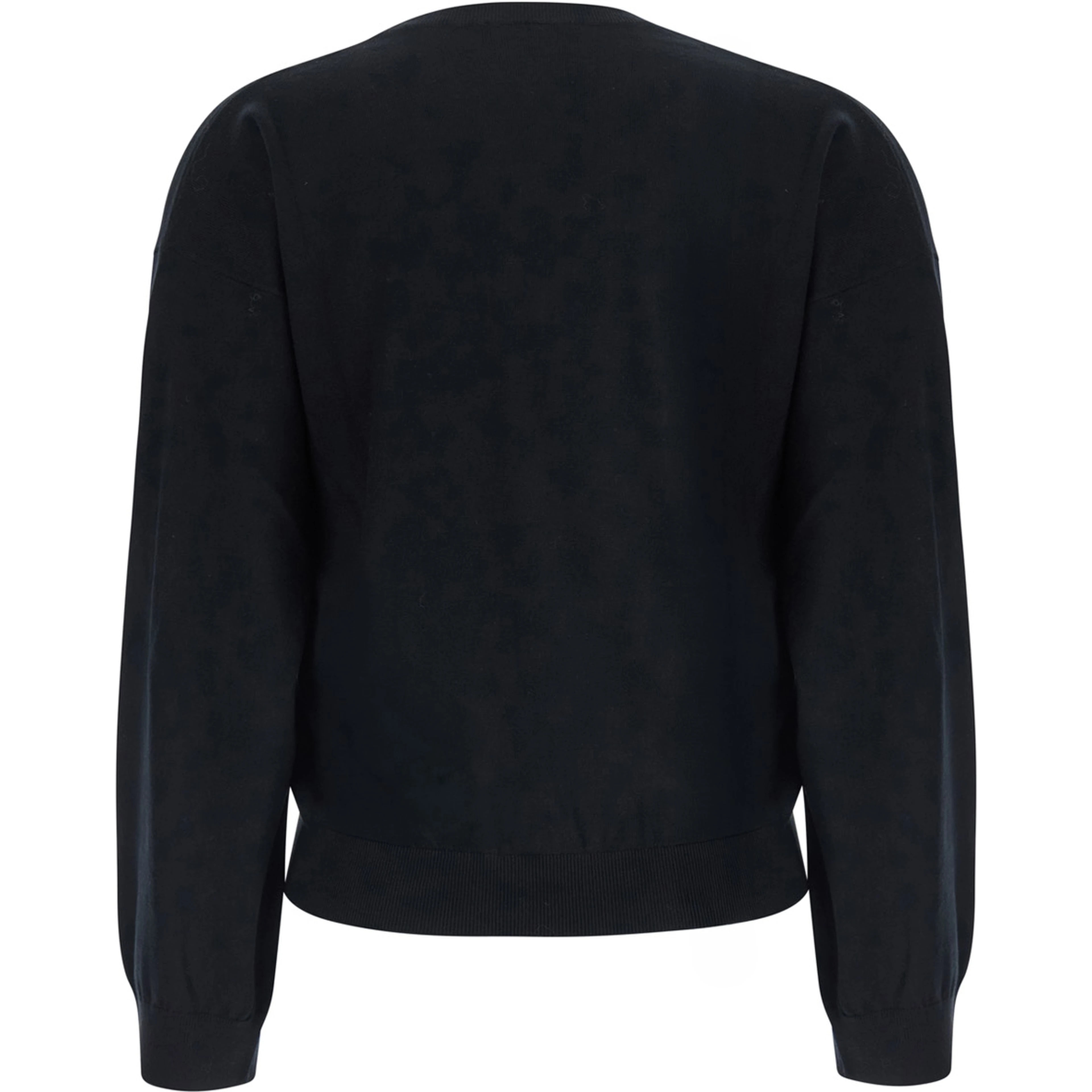 Black V-neck Sweater with Ribbed Edges in Wool and Cotton for Women