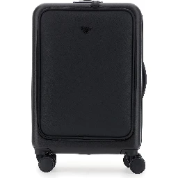 black Trolley suitcase with logo patch on the front in fabric for Men